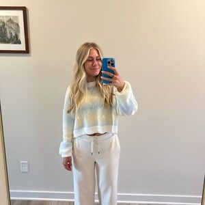 Altar'd State Pale Yellow and Blue Crew Neck Sweater
